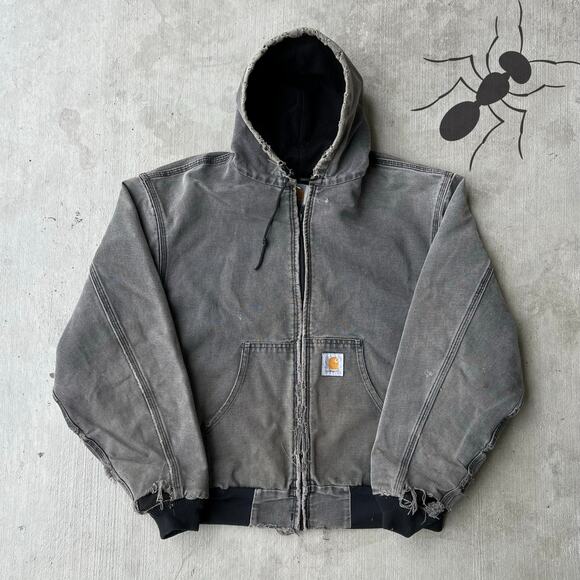 Carhartt Other - Carhartt faded black thrashed hooded work wear jacket